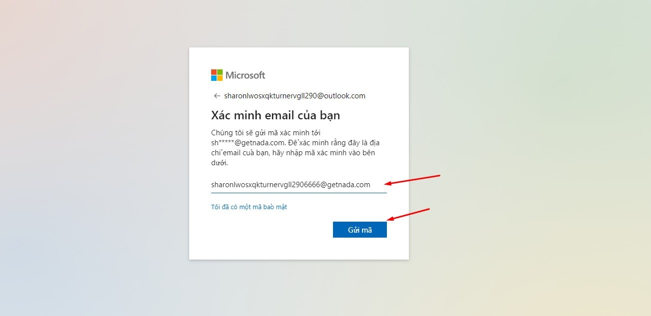 Đăng nhập vào mail khôi phục để nhận mã