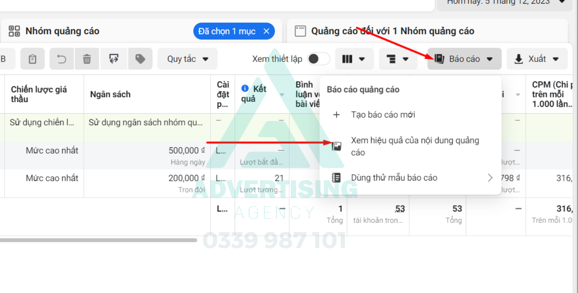 Xem báo cáo quảng cáo