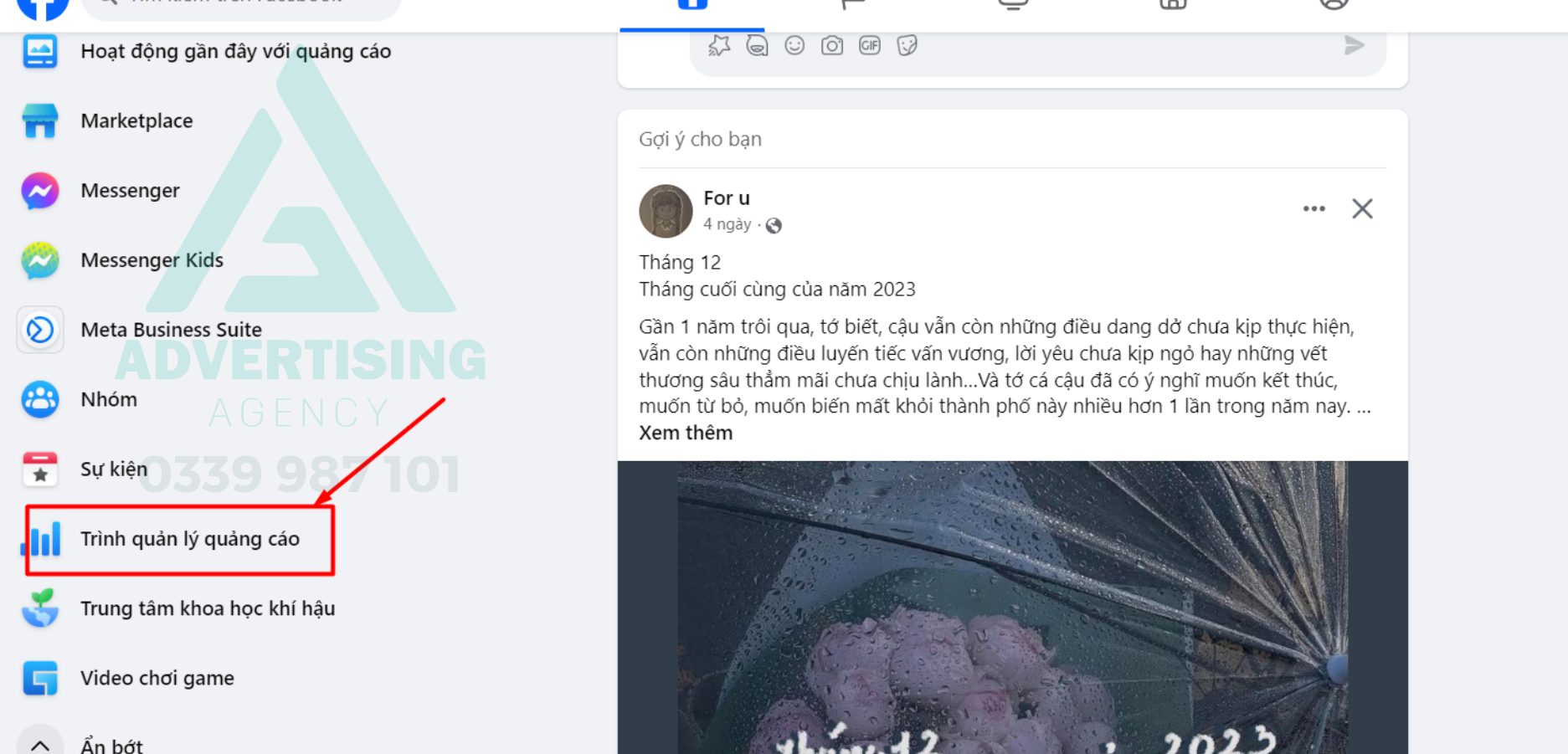 Cách truy cập trình quản lý quảng cáo