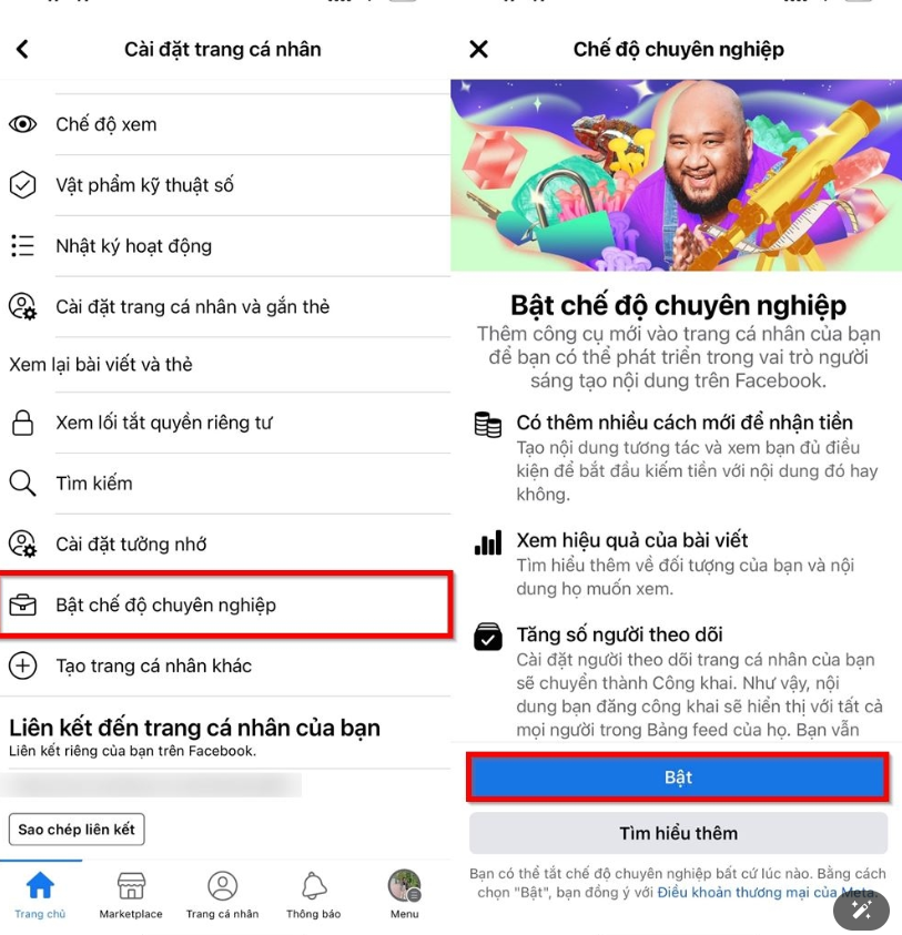 Cách Bật Chế Độ Chuyên Nghiệp Trên Facebook Nhanh Trong 1 click Bat che do chuyen nghiep facebook 2