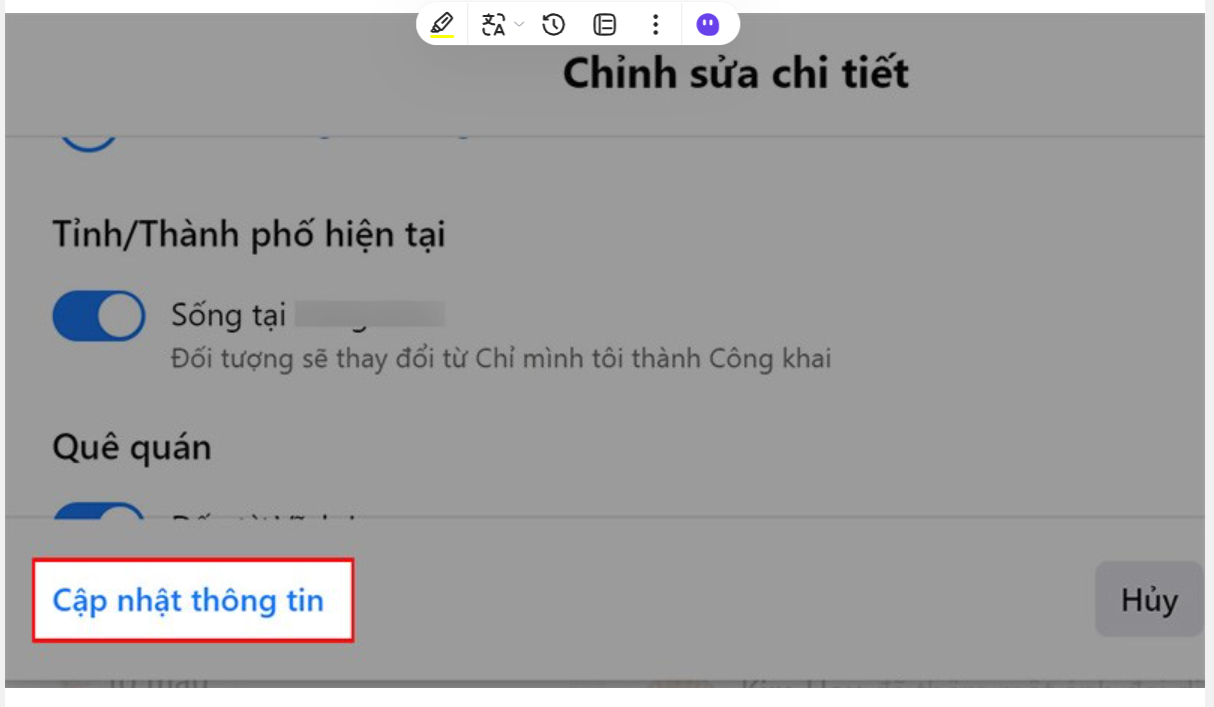 Chon Cap nhat thong tin