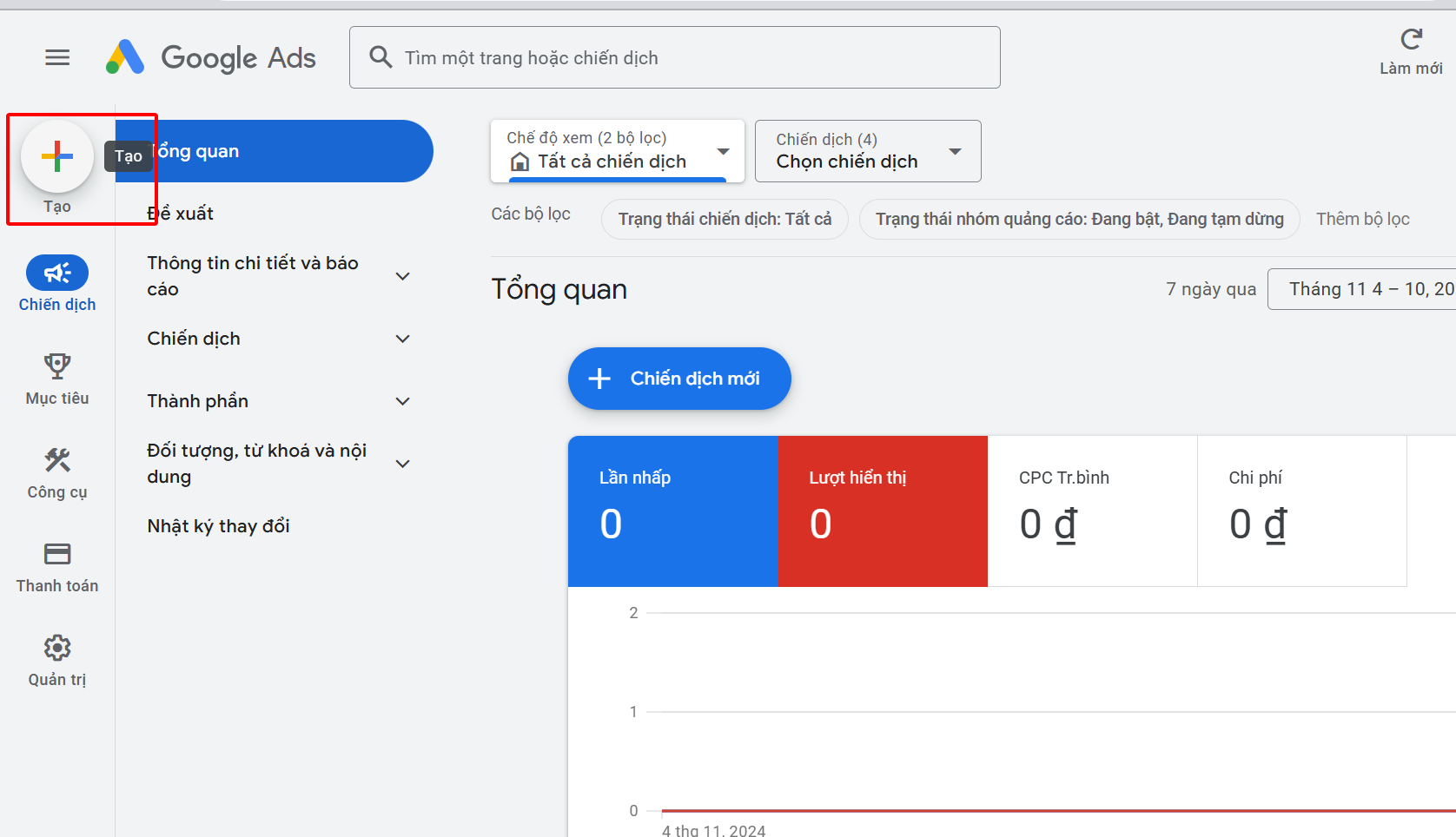 tao chien dich google ads