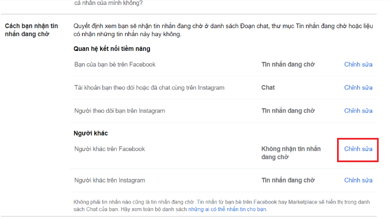 Cách chặn tin nhắn từ người lạ trên Facebook để không bị spam cach ban nhan tin nhan dang cho