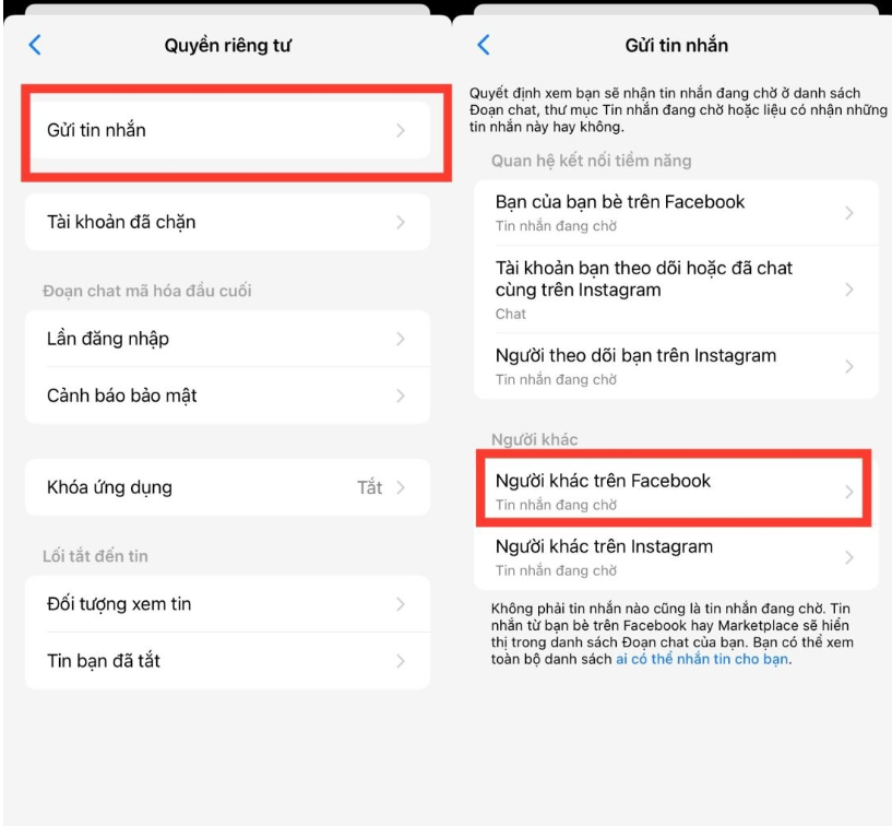 Cách chặn tin nhắn từ người lạ trên Facebook để không bị spam gui tin nhan