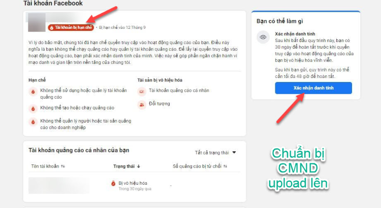 xử lý tài khoản bị hạn chế quảng cáo 30 ngày