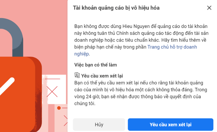 kháng nghị tài khoản quảng cáo facebook bị vô hiệu hoá là gì