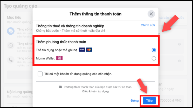 Cách tạo tài khoản quảng cáo trên facebook nhanh nhất lựa chọn hình thức thanh toán cho tkqc