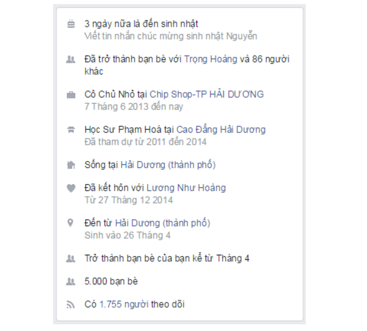 thong tin ca nhan facebook ban hang