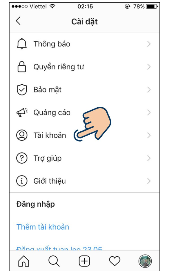 cach dang nhap instagram bang facebook tren di dong 2