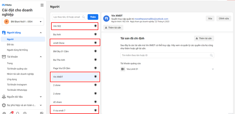 Thêm tài khoản clone vào BM