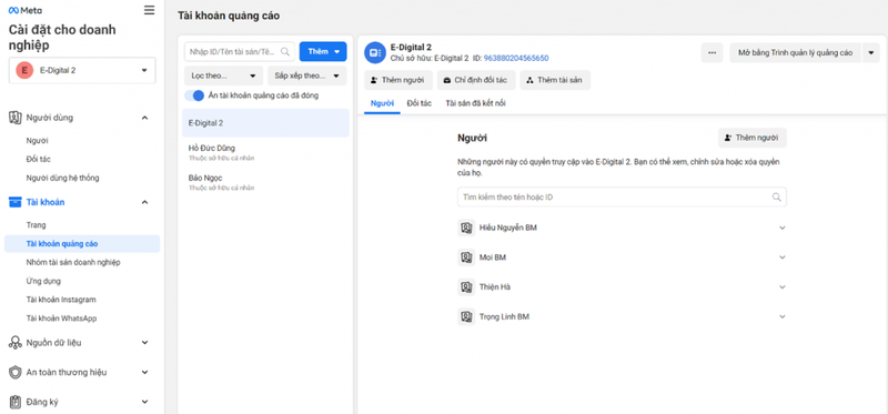 Đổi tên cho tài khoản quảng cáo