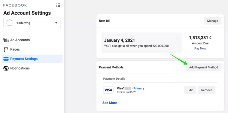 Thêm phương thức thanh toán