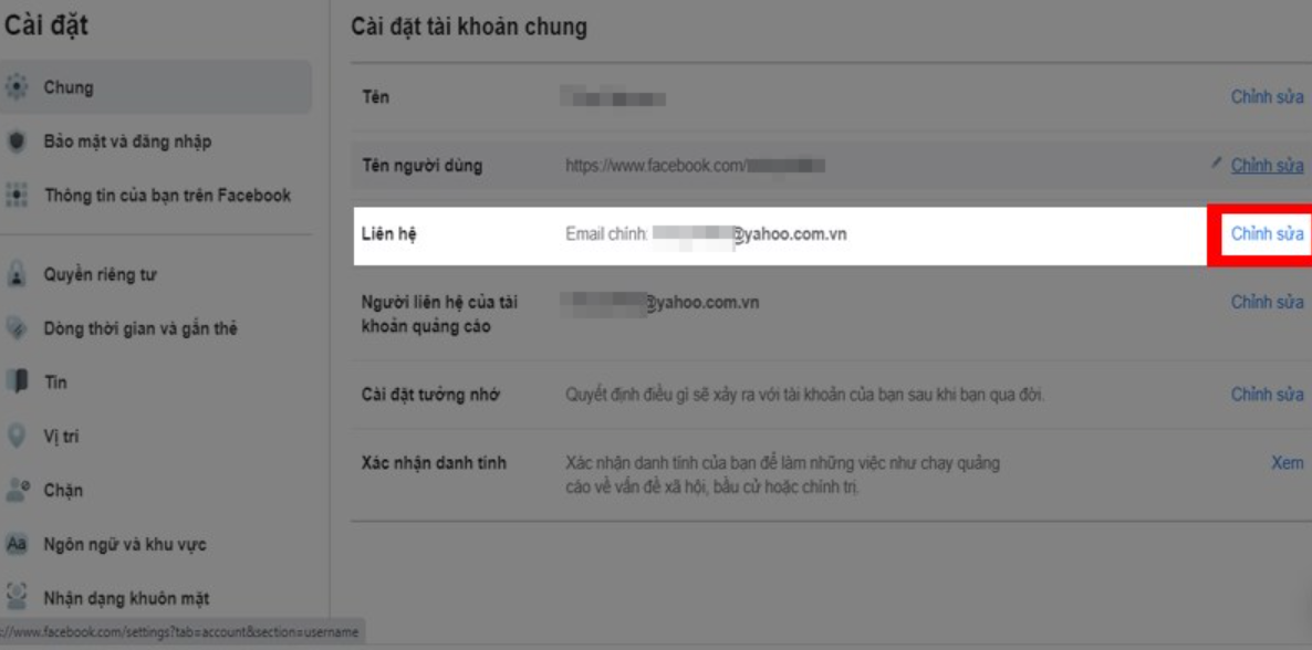 chinh sua thong tin lien he facebook