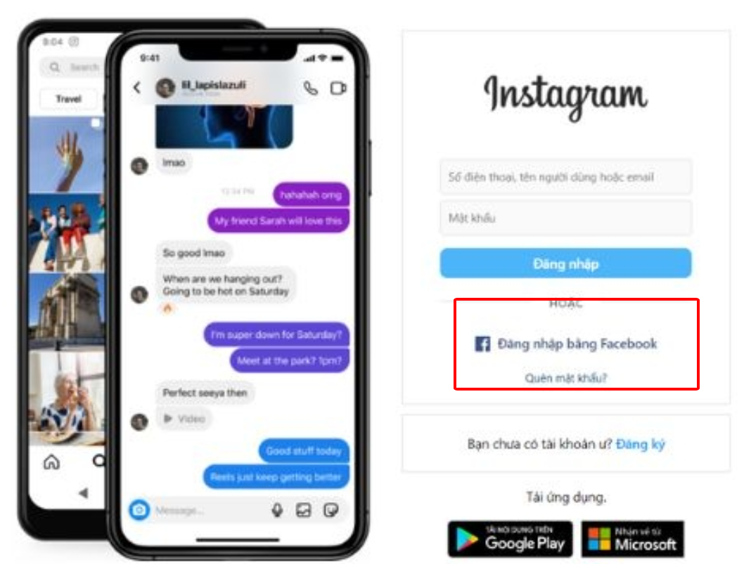 dang nhap facebook bang instagram