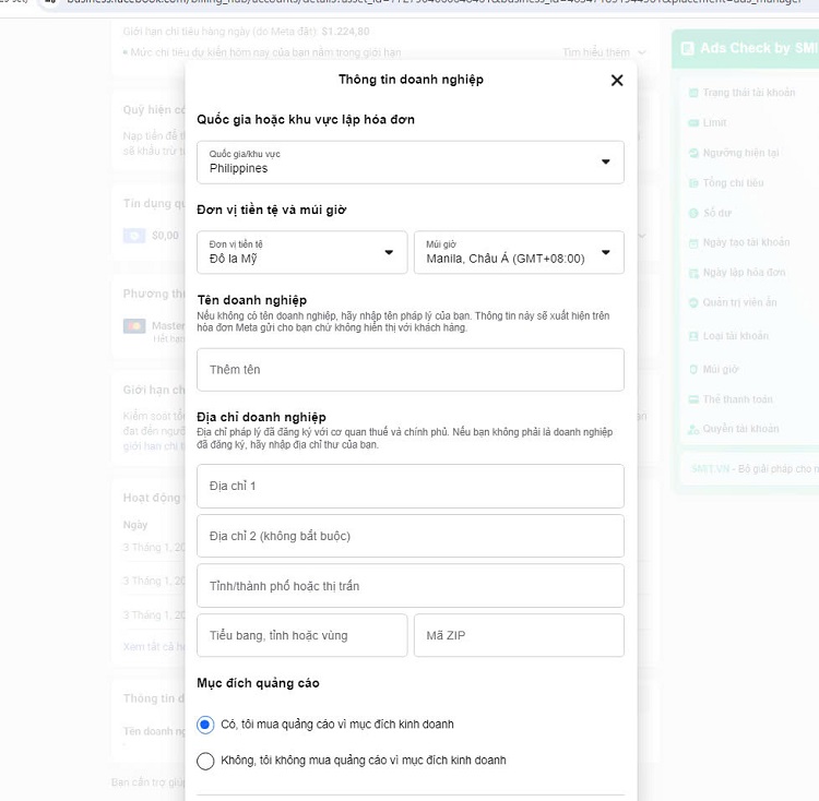 Tuyệt chiêu lách thuế Facebook Ads cho dân chạy quảng cáo có thể thay đổi đơn vị tiền tệ và múi giờ cho tkqc