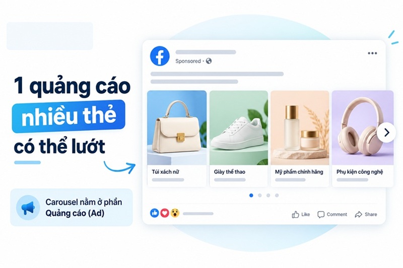 Hướng Dẫn Chạy Quảng Cáo Carousel Trên Facebook Cho Người Mới 2 một quảng cáo có nhiều thẻ lướt