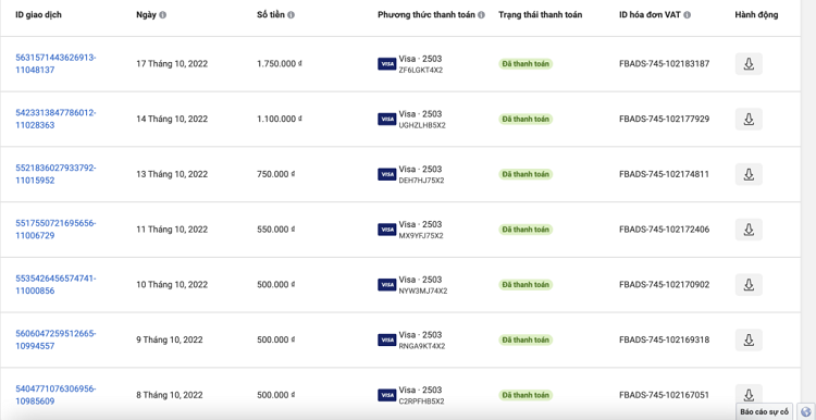 Hướng dẫn nâng ngưỡng thanh toán Facebook thành công 100% các ngưỡng thanh toán facebook