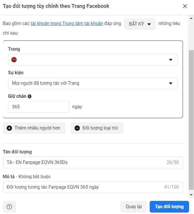 điền thông tin để tạo đối tượng tùy chỉnh