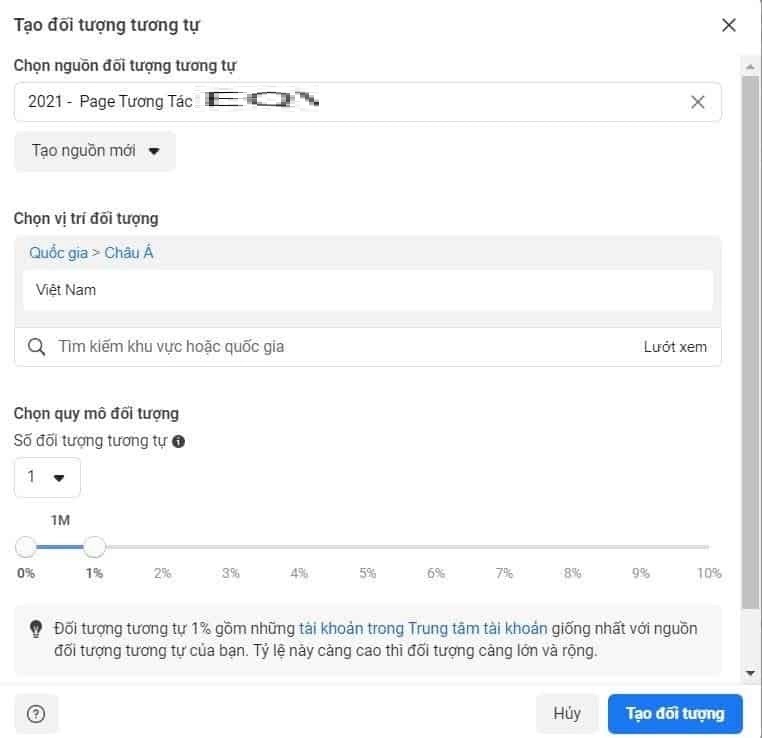 điền thông tin để tạo Lookalike Facebook