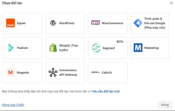 chọn đối tác cài mã pixel lên 