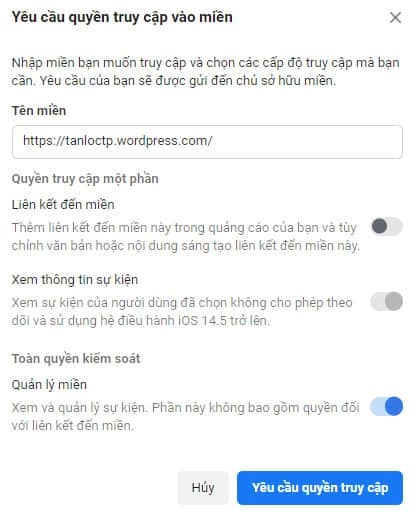 yêu cầu quyền truy cập cho pixel