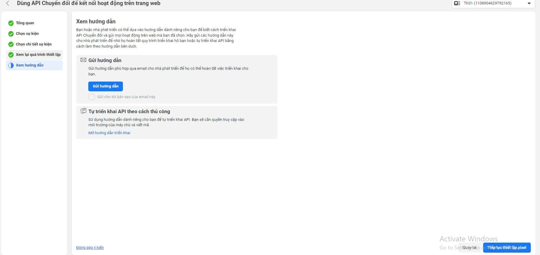 hoàn thành tạo Pixel Facebook