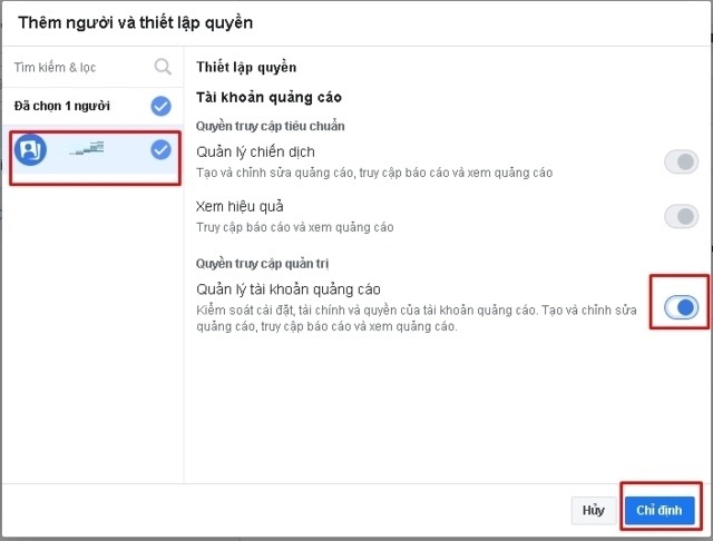 Tạo TKQC trong BM (Business Manager) như thế nào? Hướng dẫn chi tiết chọn quyền cho tkqc khi tạo TKQC trong BM