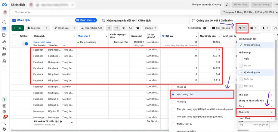 Hướng dẫn sử dụng Trình quản lý quảng cáo trên Facebook bộ lọc thống kê phân tích của trình quản lý quảng cáo trên facebook