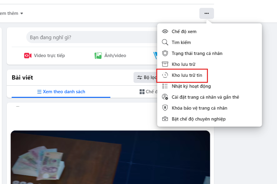 Cách Xem Kho Lưu Trữ Tin Facebook (Story Archive) Cực Đơn Giản Cac buoc xem kho luu tru tin tren Facebook