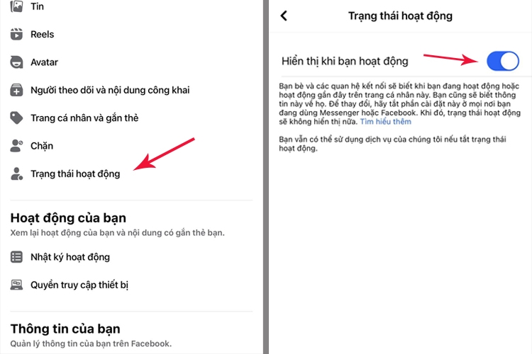 Cách tắt hoạt động trên Facebook hoàn toàn không ai thấy bạn online nữa. Tat Trang Thai Hoat Dong Tren Dien Thoai 2