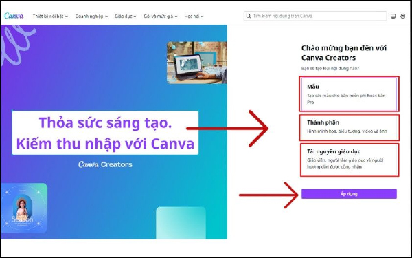 dang ky chuong trinh Canva Creators
