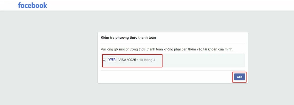 Hướng dẫn gỡ thẻ visa quảng cáo facebook khi gặp sự cố gỡ thẻ visa quảng cáo Facebook bước 6