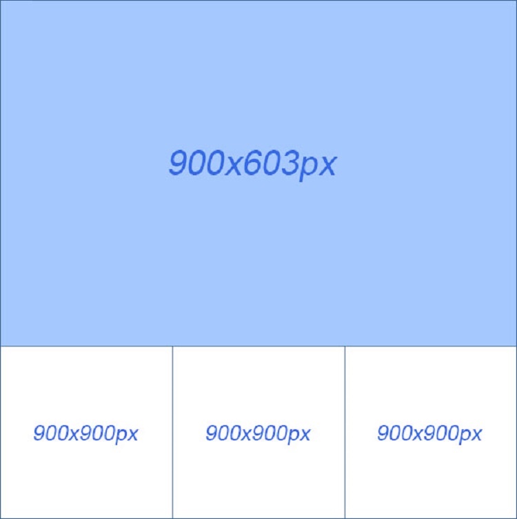 Kích thước hình quảng cáo Facebook theo bố cục 1 hình ngang & 2 hình nhỏ bên dưới