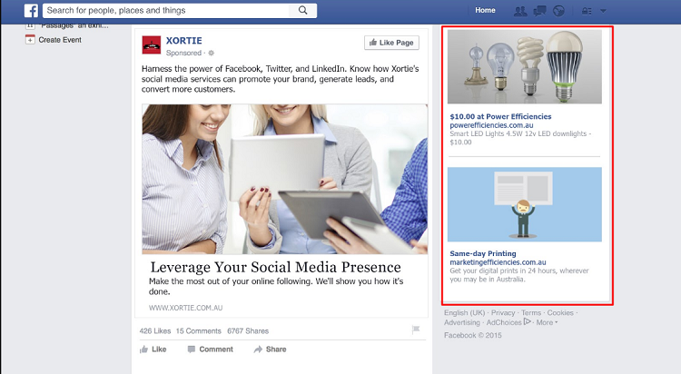 Kích thước hình quảng cáo Facebook Right Column Ads