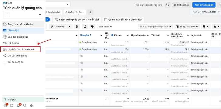 cách hóa đơn quảng cáo Facebook bước 3