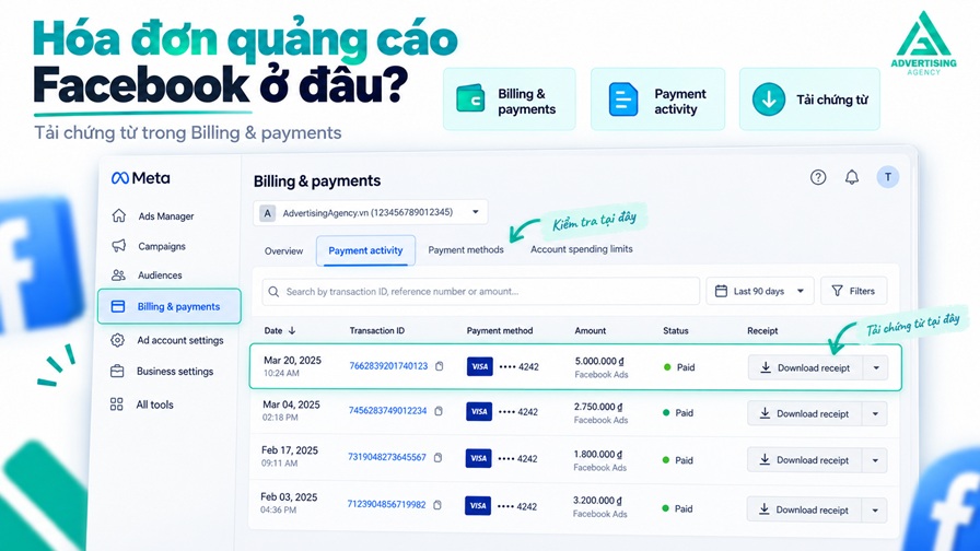 hóa đơn quảng cáo facebook nằm ở đâu