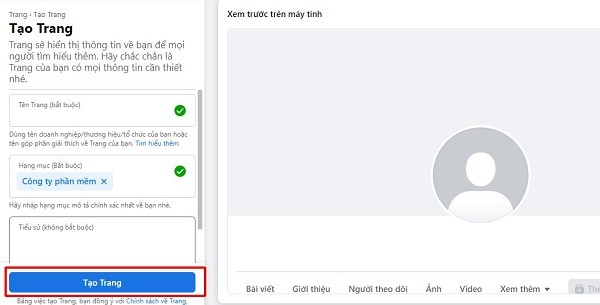 tạo Page Pro5 chạy quảng cáo b3