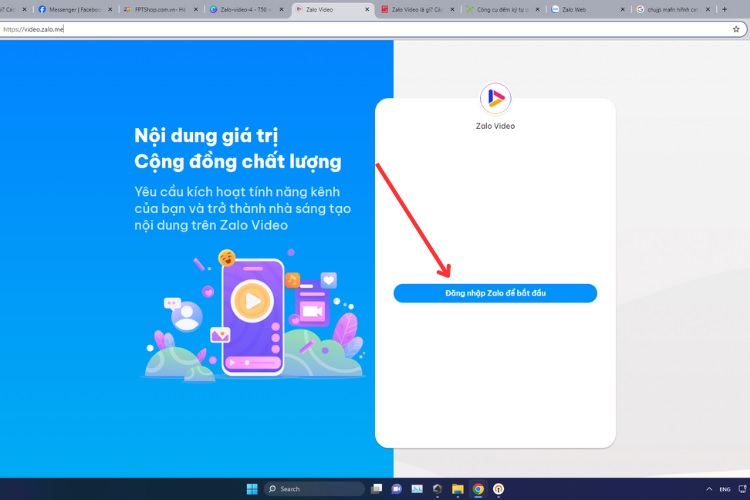 Mở trang đăng ký Zalo Video Creator