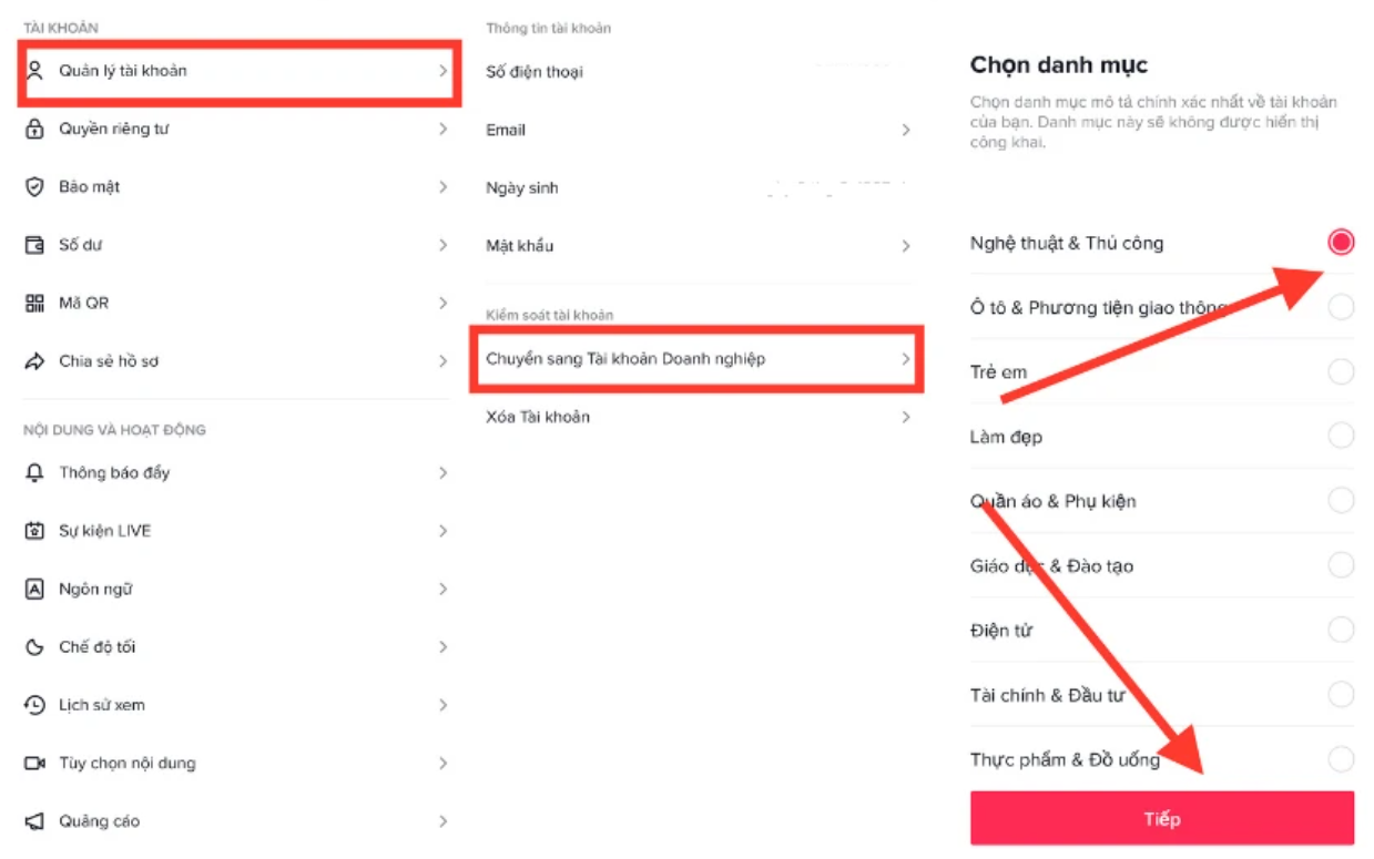 danh muc tai khoan tiktok