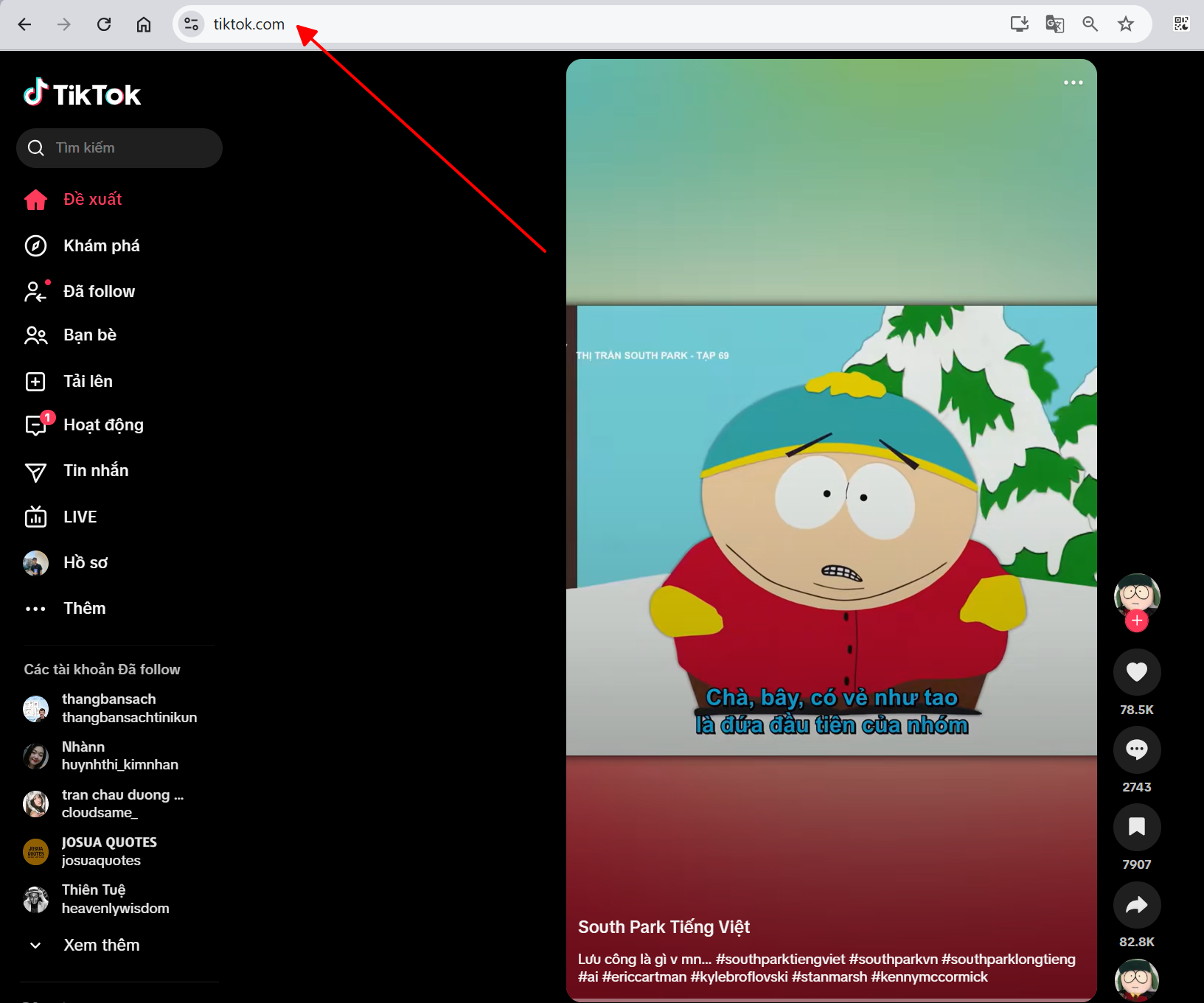 dung tiktok tren trinh duyet