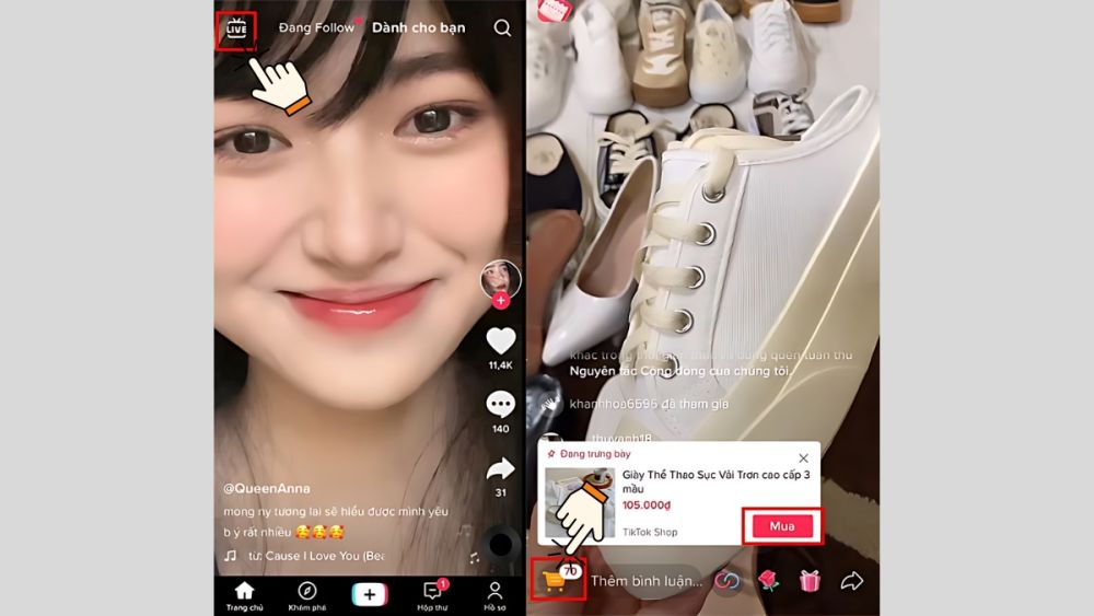 mua hang TikTok Shop qua Live stream