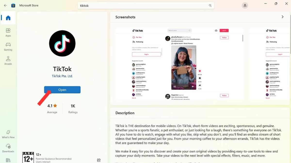 nhan open de khoi dong qua trinh tai TikTok PC Windows