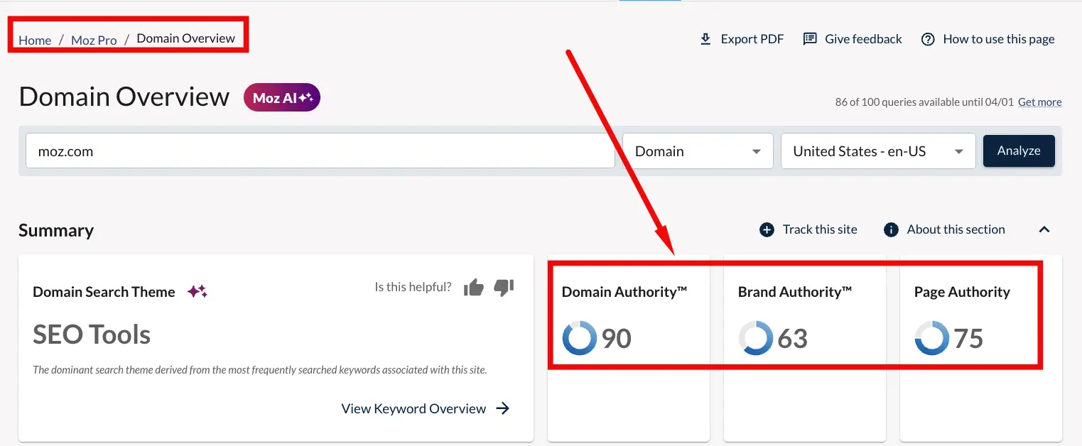 Moz Domain Authority Checker