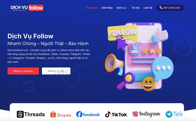 Tăng follow tiktok dễ dàng với Dichjvufollow.com