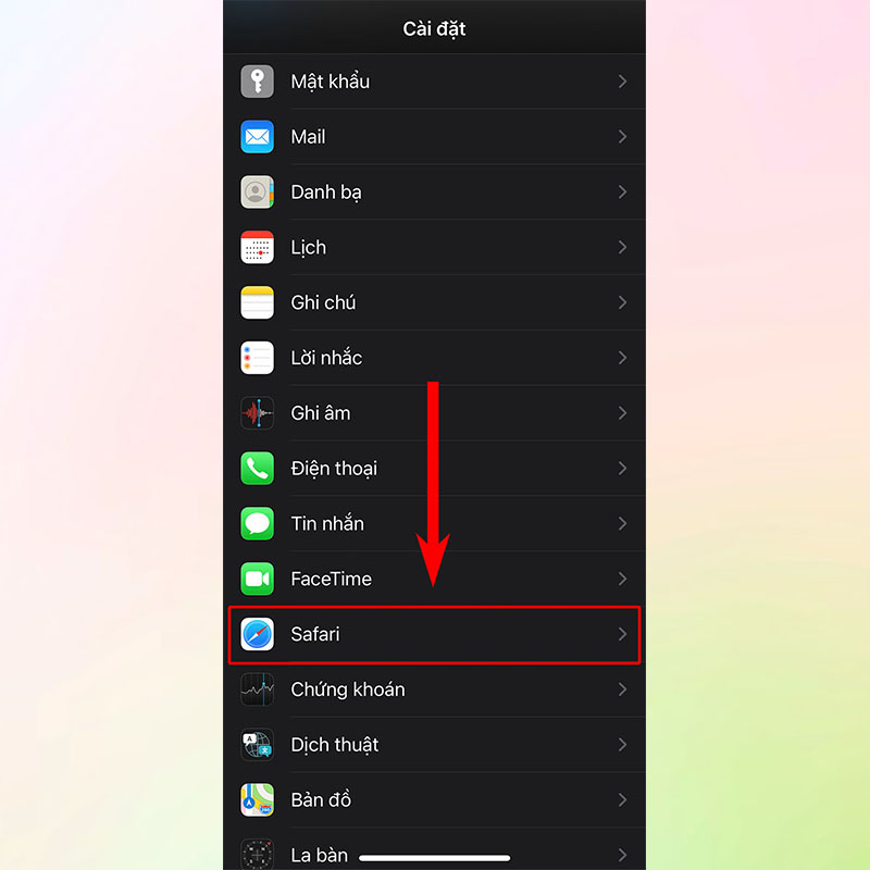 Ban hay mo ung dung Cai dat Chon vao muc Safari