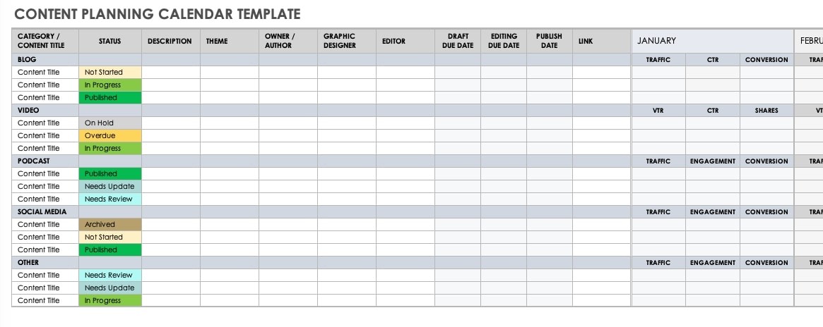 Content plan google sheet