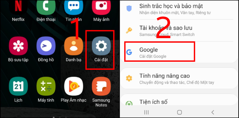 Vao phan cai dat Google tren android