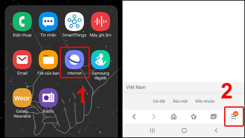 Cách tắt quảng cáo trên điện thoại Samsung thành công 100% Vao ung dung Internet co san tren Samsung