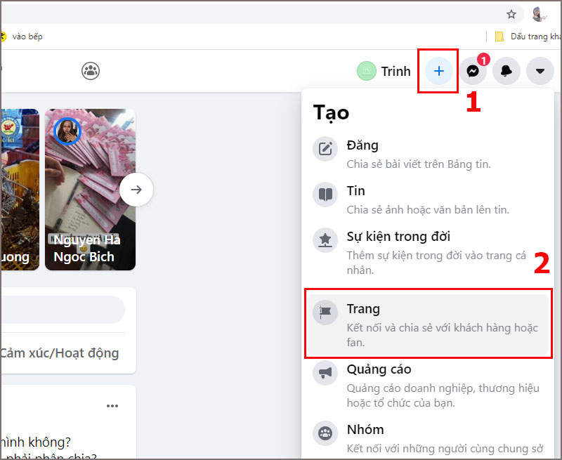 Nhan vao nut Tao va chon muc Trang