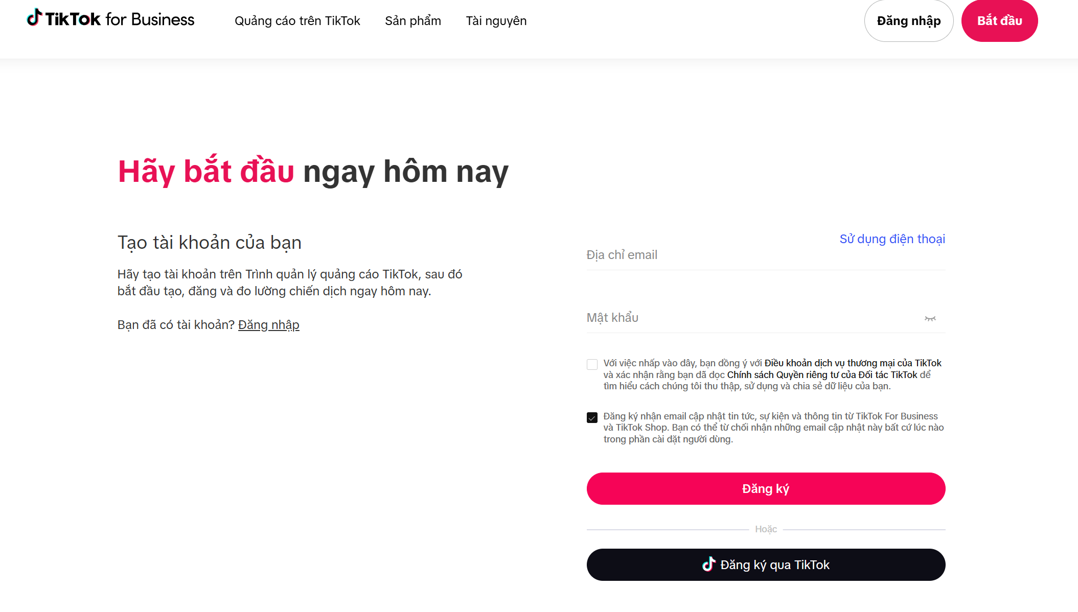 dang ky tai khoan tiktok ads